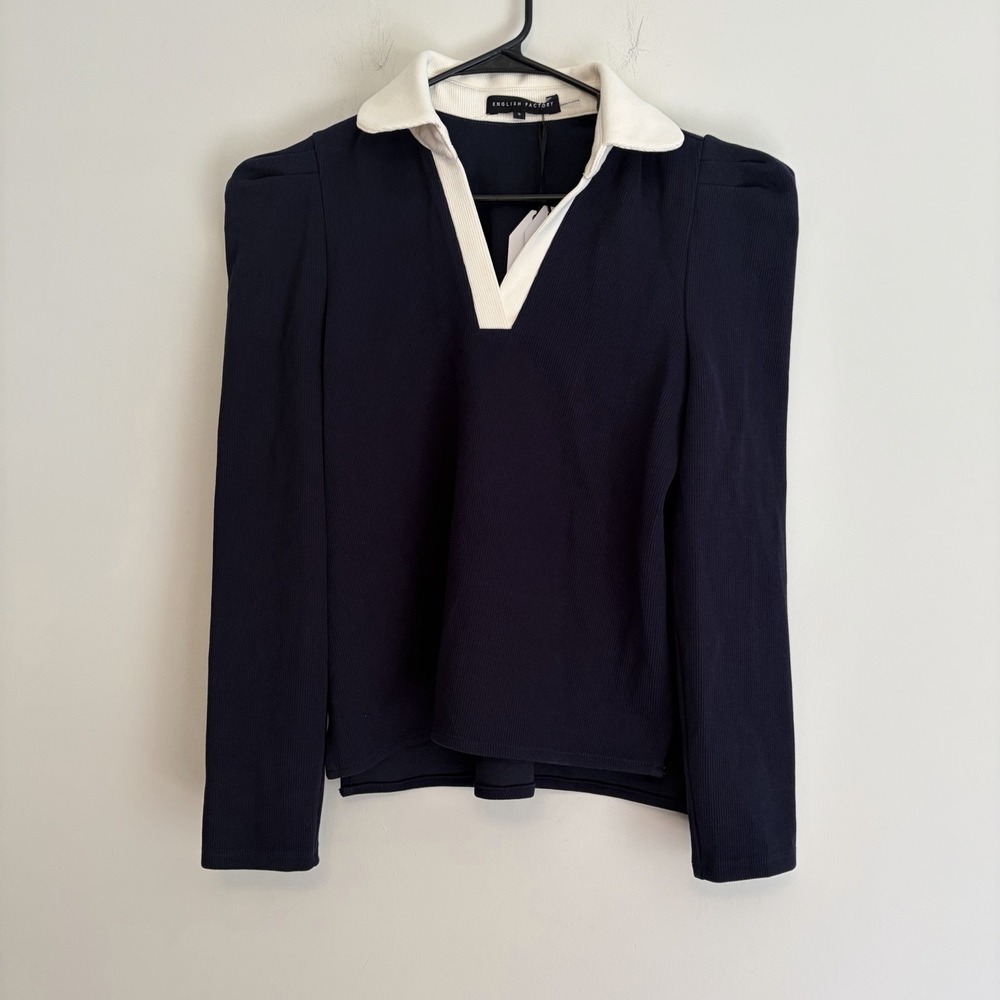 NWT English Factory Small Polo Collar Sweatshirt & Shorts Navy White Set Preppy
